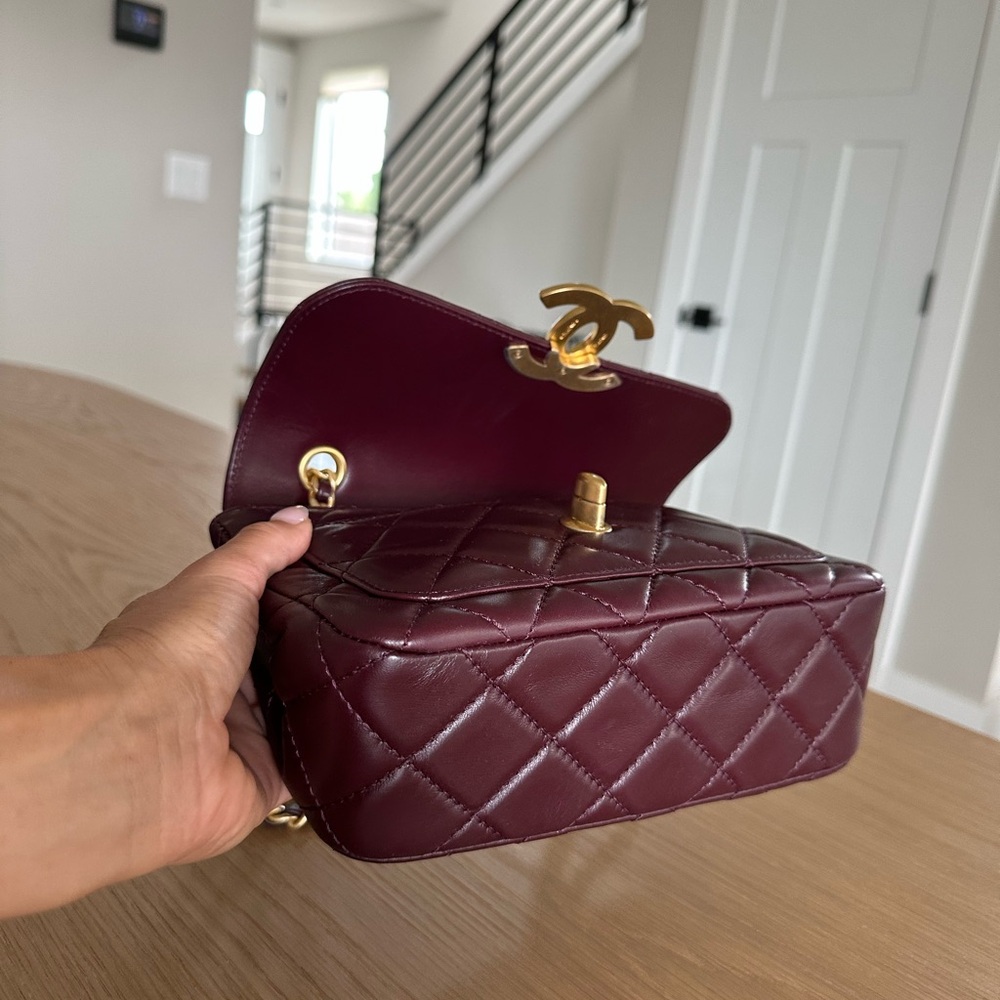 SOLD- Chanel Burgundy small Flap Bag Lambskin - Picture 6 of 14
